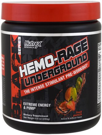 Black Series, Hemo-Rage Underground, Fruit Punch, 8.6 oz (243 g) by Nutrex Research Labs-Hälsa, Energi, Sport, Träning