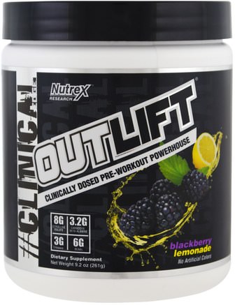 Outlift, Clinically Dosed Pre-Workout Powerhouse, Blackberry Lemonade, 9.2 oz (261 g) by Nutrex Research Labs-Hälsa, Energi, Sport