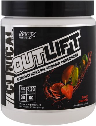 Outlift, Clinically Dosed Pre-Workout Powerhouse, Fruit Punch, 8.75 oz (248 g) by Nutrex Research Labs-Hälsa, Energi, Sport