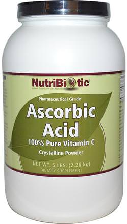 Ascorbic Acid, 100% Pure Vitamin C, Crystalline Powder, 5 lbs (2.26 kg) by NutriBiotic-Vitaminer, Vitamin C, Vitamin C Pulver Och Kristaller, Vitamin C Askorbinsyra