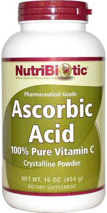 Ascorbic Acid, Crystalline Powder, 16 oz (454 g) by NutriBiotic-Vitaminer, Vitamin C, Vitamin C Pulver Och Kristaller, Vitamin C Askorbinsyra
