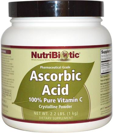 Ascorbic Acid, Crystalline Powder, 2.2 lbs (1 kg) by NutriBiotic-Vitaminer, Vitamin C, Vitamin C Pulver Och Kristaller, Vitamin C Askorbinsyra