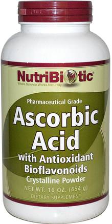 Ascorbic Acid with Antioxidant Bioflavonoids, Crystalline Powder, 16 oz (454 g) by NutriBiotic-Vitaminer, Vitamin C, Vitamin C Askorbinsyra