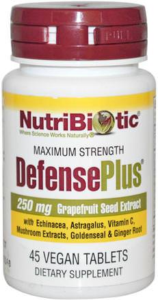 DefensePlus, Maximum Strength, 250 mg, 45 Vegan Tablets by NutriBiotic-Kosttillskott, Grapefruktfrö Extrakt