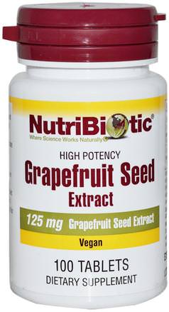 Grapefruit Seed, Extract, 125 mg, 100 Tablets by NutriBiotic-Kosttillskott, Grapefruktfrö Extrakt