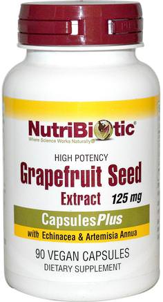 Grapefruit Seed Extract, With Echinacea & Artemisia Annua, 125 mg, 90 Veggie Caps by NutriBiotic-Kosttillskott, Grapefruktfrö Extrakt