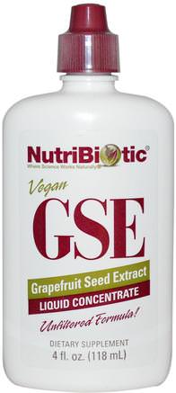 GSE Grapefruit Seed Extract, Liquid Concentrate, 4 fl oz (118 ml) by NutriBiotic-Kosttillskott, Grapefruktfrö Extrakt