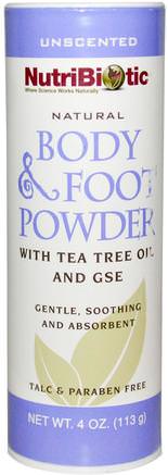 Natural Body & Foot Powder, Unscented, 4 oz (113 g) by NutriBiotic-Hälsa, Hud, Tea Tree, Tea Tree Produkter, Bad, Skönhet, Fötter Fotvård