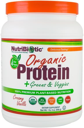 Organic Protein + Greens & Veggies, Creamy Vanilla, 1 lb. 3 oz (540 g) by NutriBiotic-Kosttillskott, Superfoods