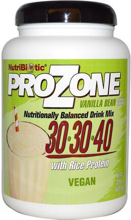 Prozone, Nutritionally Balanced Drink Mix, Vanilla Bean, 22.5 oz (637.5 g) by NutriBiotic-Kosttillskott, Protein, Risproteinpulver