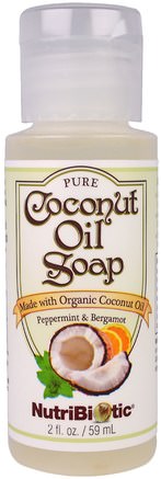 Pure Coconut Oil Soap, Peppermint & Bergamot, 2 fl oz (59 ml) by NutriBiotic-Bad, Skönhet, Tvål, Duschgel