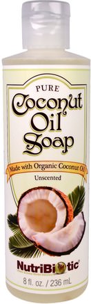 Pure Coconut Oil Soap, Unscented, 8 fl oz (236 ml) by NutriBiotic-Bad, Skönhet, Tvål, Duschgel