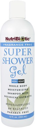Super Shower Gel, Fragrance Free, Non-Soap, 12 fl oz (355 ml) by NutriBiotic-Bad, Skönhet, Duschgel