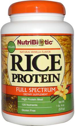 Vegan Rice Protein, Full Spectrum, Natural Vanilla Flavor, 1 lb 4 oz (570 g) by NutriBiotic-Kosttillskott, Protein, Risproteinpulver