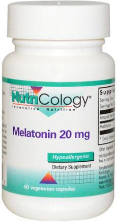 Melatonin, 20 mg, 60 Veggie Caps by Nutricology-Kosttillskott, Sömn, Melatonin