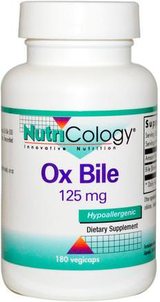 Ox Bile, 125 mg, 180 Vegicaps by Nutricology-Kosttillskott, Nötkreaturprodukter, Enzymer, Gallsyra