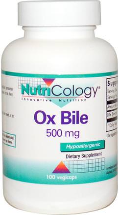 Ox Bile, 500 mg, 100 Vegicaps by Nutricology-Kosttillskott, Nötkreaturprodukter, Enzymer, Gallsyra