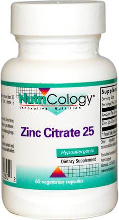 Zinc Citrate 25, 60 Veggie Caps by Nutricology-Kosttillskott, Mineraler, Zink