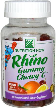 Rhino, Gummy Chewy C, Plus Zinc & Echinacea, 60 Gummy Bears by Nutrition Now-Värmekänsliga Produkter, Vitaminer, C-Vitaminer