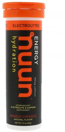 Energy, Effervescent Electrolyte & Caffeine Supplement, Mango Orange, 10 Tablets by Nuun-Sport, Fyllning Av Elektrolytdryck