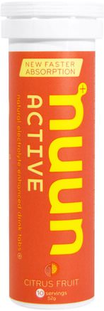 Active, Natural Electrolyte Enhanced Drink Tabs, Citrus Fruit, 10 Tablets by Nuun-Sport, Fyllning Av Elektrolytdryck