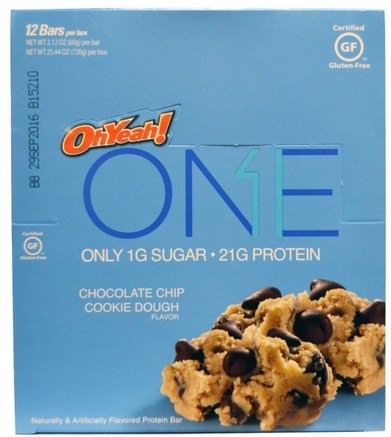 One Bar, Chocolate Chip Cookie Dough Flavor, 12 Bars, 2.12 oz (60 g) Each by Oh Yeah!-Sport, Protein Barer