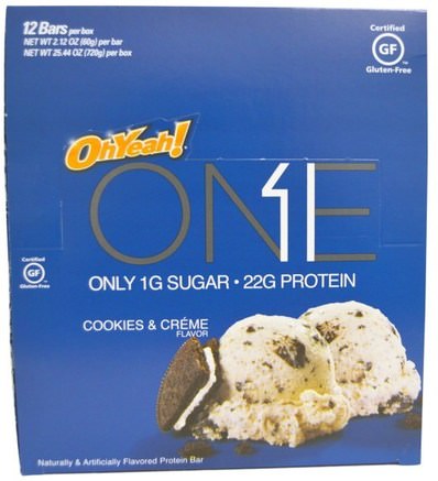 One Bar, Cookies & Cream, 12 Bars, 2.12 oz (60 g) Each by Oh Yeah!-Sport, Protein Barer