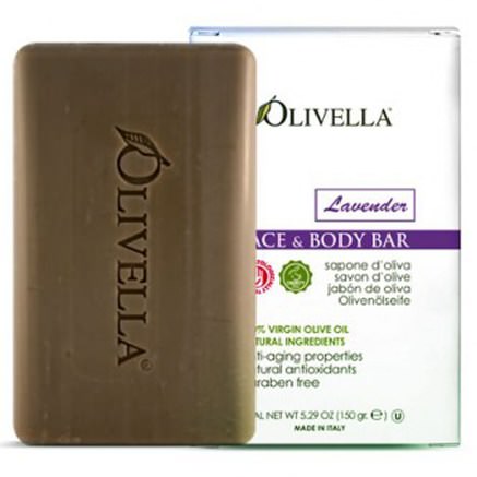 Face & Body Bar, Lavender, 5.29 oz (150 g) by Olivella-Bad, Skönhet, Tvål