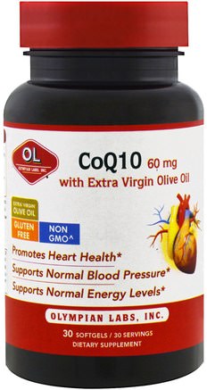 60 mg, 30 Softgels by Olympian Labs CoQ10 with Extra Virgin Olive Oil-Kosttillskott, Antioxidanter, Koenzym Q10