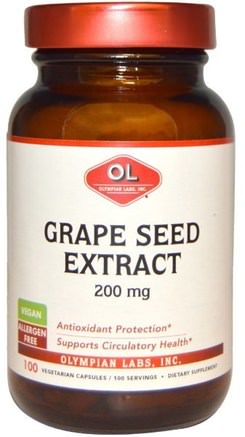200 mg, 100 Vegetarian Capsules by Olympian Labs Grape Seed Extract-Kosttillskott, Antioxidanter, Druvfrö Extrakt