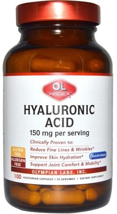 150 mg, 100 Veggie Caps by Olympian Labs Hyaluronic Acid-Hälsa, Ben, Osteoporos, Kollagen, Skönhet, Anti-Åldrande, Hyaluronsyra