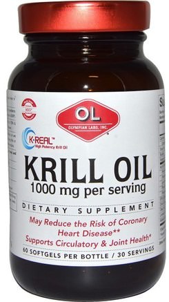 1000 mg, 60 Softgels by Olympian Labs Krill Oil-Kosttillskott, Efa Omega 3 6 9 (Epa Dha), Krillolja