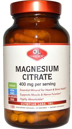 400 mg, 100 Veggie Caps by Olympian Labs Magnesium Citrate-Kosttillskott, Mineraler, Magnesiumcitrat