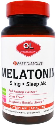 Fast Dissolve, Strawberry Flavor, 5 mg, 60 Fast Dissolve Tablets by Olympian Labs Melatonin-Tillskott, Melatonin 5 Mg