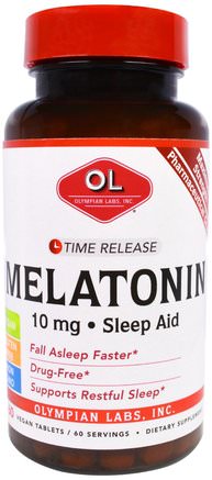 Time Release, 10 mg, 60 Veggie Tablets by Olympian Labs Melatonin-Kosttillskott, Melatonin Tid Frisättning