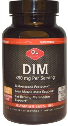 DIM, 250 mg, 30 Capsules by Olympian Labs Performance Sports Nutrition-Hälsa, Män, Testosteron, Kosttillskott, Diindolylmetan (Dim)