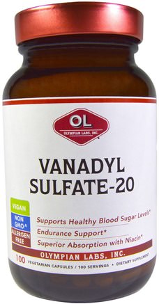 100 Veggie Caps by Olympian Labs Vanadyl Sulfate-20-Hälsa, Blodsocker, Kosttillskott, Vanadylsulfatvanadium