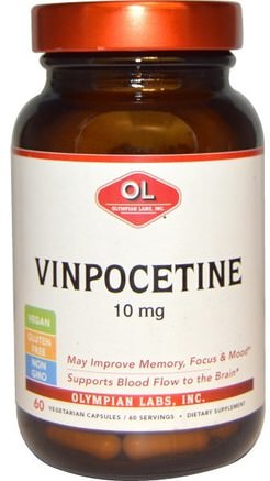 10 mg, 60 Veggie Caps by Olympian Labs Vinpocetine-Hälsa, Uppmärksamhet Underskott Störning, Lägga Till, Adhd, Hjärna, Vinpocetine