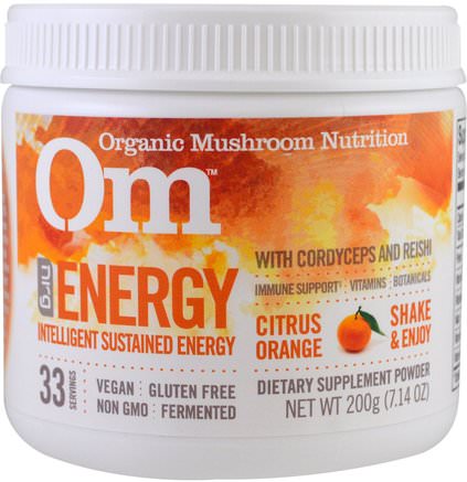 Energy, Mushroom Powder, Citrus Orange, 7.14 oz (200 g) by Organic Mushroom Nutrition-Hälsa, Energi, Kall Influensa Och Virus, Immunsystem