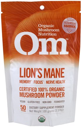 Lions Mane, Mushroom Powder, 3.57 oz (100 g) by Organic Mushroom Nutrition-Kosttillskott, Medicinska Svampar