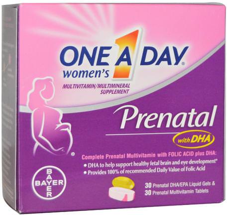 Womens Prenatal, with DHA, 2 Bottles, 30 Liquid Gels/30 Tablets by One-A-Day-Kosttillskott, Efa Omega 3 6 9 (Epa Dha), Dha, Epa, Vitaminer, Prenatala Multivitaminer