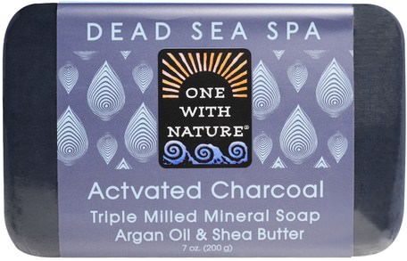Triple Milled Mineral Soap, Actvated Charcoal, 7 oz (200 g) by One with Nature-Bad, Skönhet, Tvål