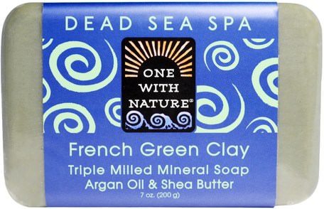 Triple Milled Mineral Soap, French Green Clay, 7 oz (200 g) by One with Nature-Bad, Skönhet, Tvål