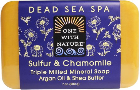 Triple Milled Mineral Soap, Sulfur & Chamomile, 7 oz (200 g) by One with Nature-Bad, Skönhet, Tvål