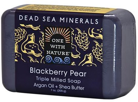 Triple Milled Soap Bar, Blackberry Pear, 7 oz (200 g) by One with Nature-Bad, Skönhet, Tvål, Sheasmör