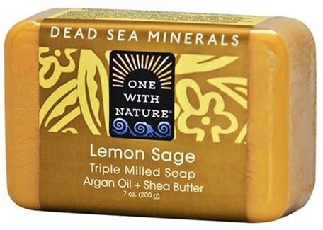 Triple Milled Soap Bar, Lemon Sage, 7 oz (200 g) by One with Nature-Bad, Skönhet, Tvål