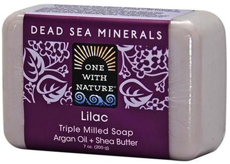 Triple Milled Soap Bar, Lilac, 7 oz (200 g) by One with Nature-Bad, Skönhet, Tvål, Sheasmör
