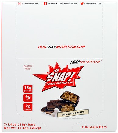 Crispy Protein Bar, Chocolate Peanut, 7 Bars, 1.4 oz (41 g) Each by OOH Snap!-Sport, Protein Barer