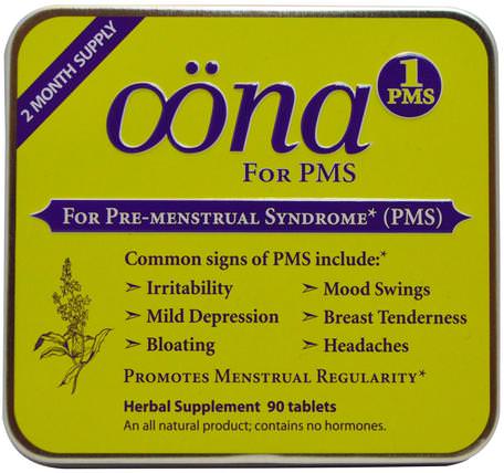 PMS1, For Pre-Menstrual Syndrome, 90 Tablets by Oona-Hälsa, Premenstruellt Syndrom, Premenstruellt