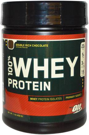 100% Whey Protein, Double Rich Chocolate, 1 lb (454 g) by Optimum Nutrition-Sporter